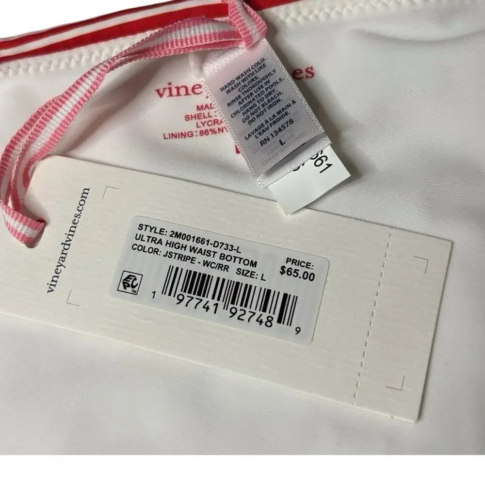 Vineyard Vines Ultra high-waisted red white stripe bikini bottom NEW Size Large
